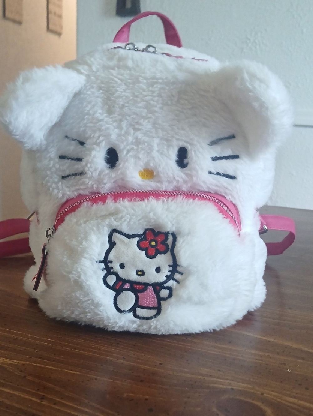 Hello Kitty White Plush Mini Backpack with Pink Accents
